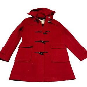 Original Montgomery Red Wool Blend Duffle Coat Toggle Closure Plaid Lined